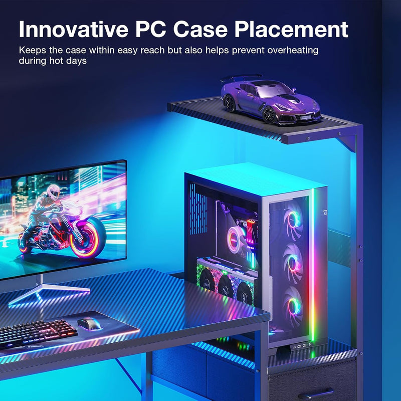 Gaming Desk with LED Lights Carbon