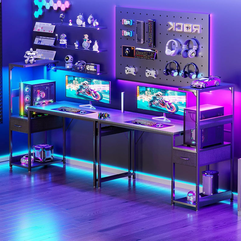 Gaming Desk with LED Lights Carbon