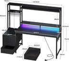 Gaming Desk with LED Lights Display Shelves Carbon