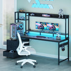 Gaming Desk with LED Lights Display Shelves Carbon