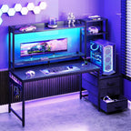 Gaming Desk with LED Lights Display Shelves Carbon