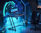 Gaming Desk with LED Lights Power Outlets