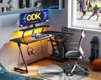 Gaming Desk with LED Lights Power Outlets