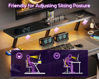 Gaming Desk with LED Lights Power Outlets