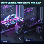 Gaming Desk with LED Lights Power Outlets