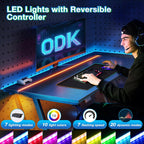 Gaming Desk with LED Lights Power Outlets