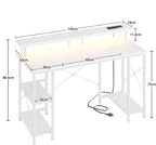 Gaming Desk with LED Lights Power Outlets 120x50CM