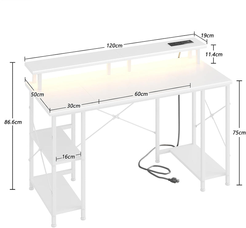 Gaming Desk with LED Lights Power Outlets 120x50CM