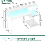Gaming Desk with LED Lights Power Outlets 120x50CM