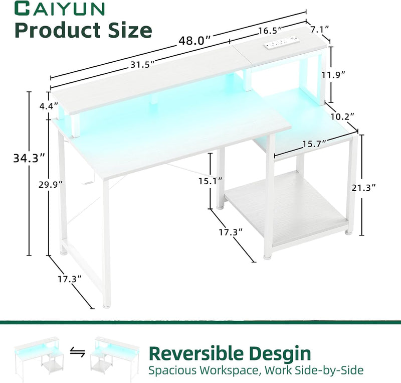 Gaming Desk with LED Lights Power Outlets 120x50CM