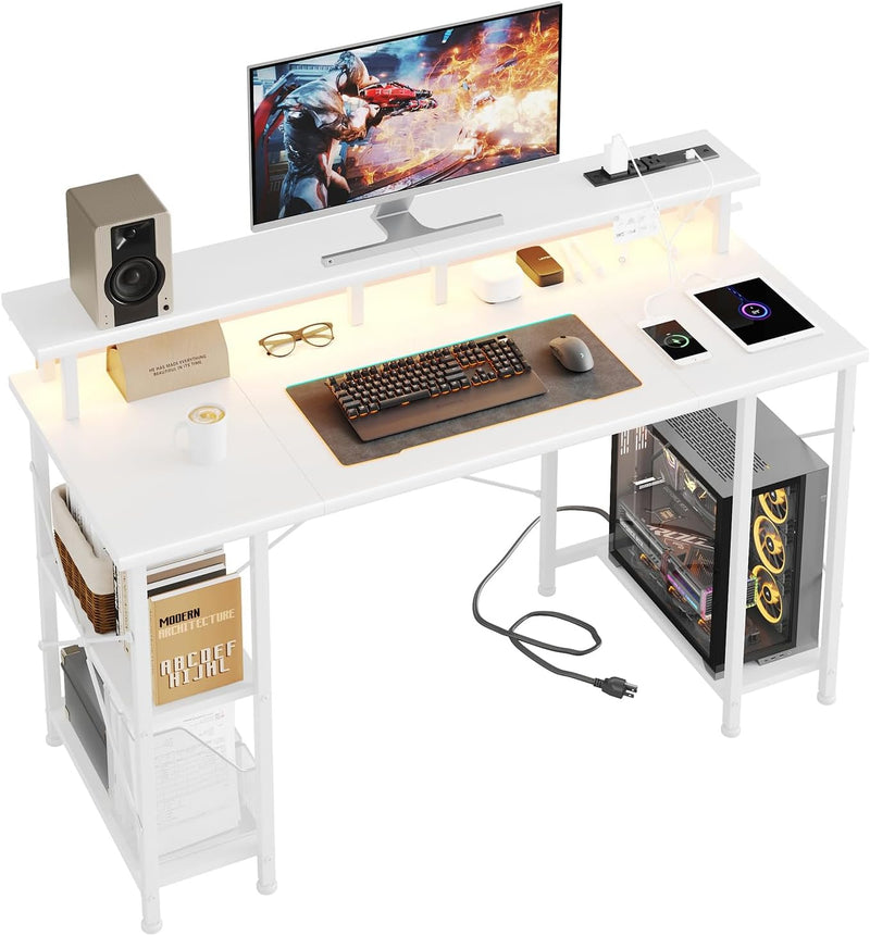 Gaming Desk with LED Lights Power Outlets 120x50CM