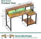 Gaming Desk with LED Lights Power Outlets 120x50CM