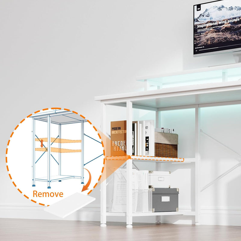 Gaming Desk with LED Lights Power Outlets 120x50CM