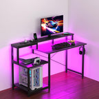 Gaming Desk with LED Lights Power Outlets 120x50CM