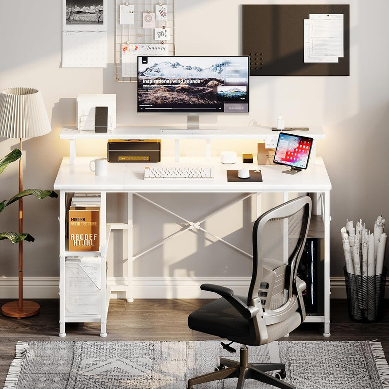 Gaming Desk with LED Lights Power Outlets 120x50CM