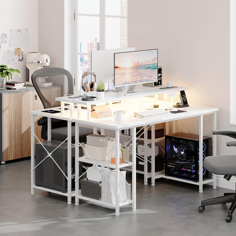 Gaming Desk with LED Lights Power Outlets 120x50CM
