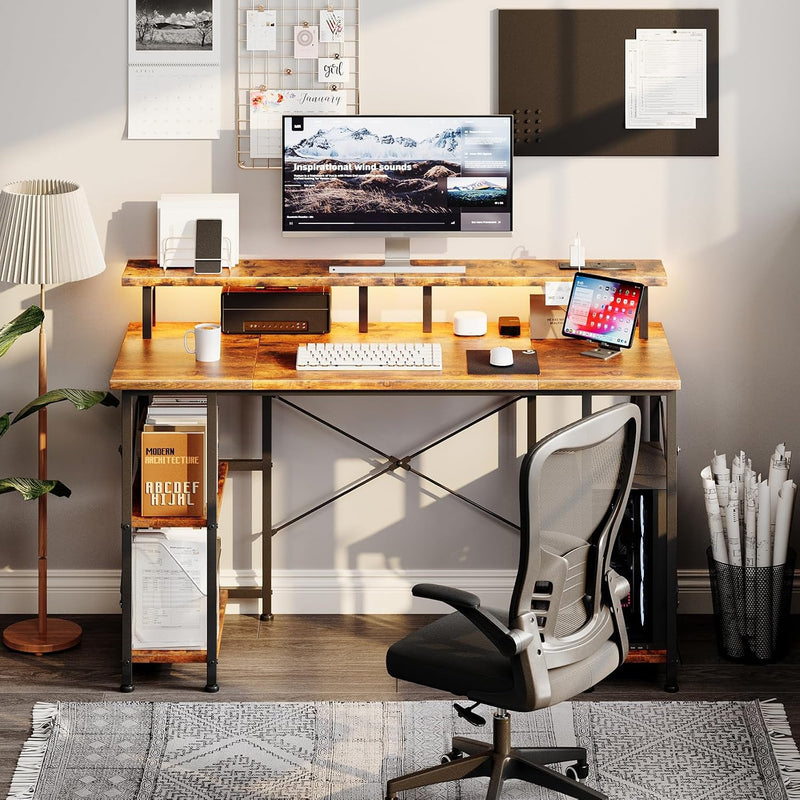 Gaming Desk with LED Lights Power Outlets 120x50CM