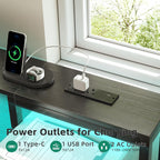 Gaming Desk with LED Lights Power Outlets 120x50CM