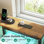 Gaming Desk with LED Lights Power Outlets 120x50CM