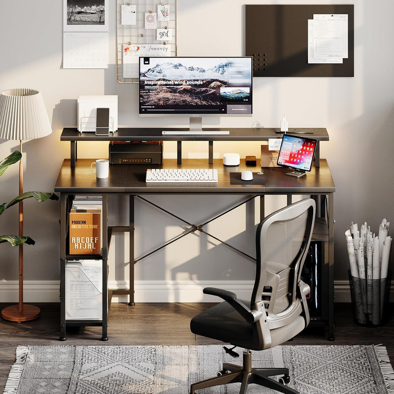 Gaming Desk with LED Lights Power Outlets 120x50CM