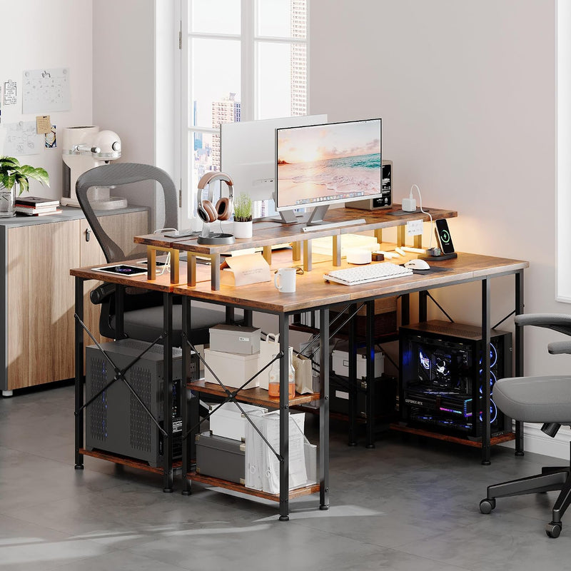 Gaming Desk with LED Lights Power Outlets 120x50CM