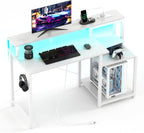 Gaming Desk with LED Lights Power Outlets 120x50CM
