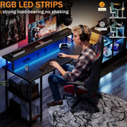 Gaming Desk with LED Lights Power Outlets 120x50CM