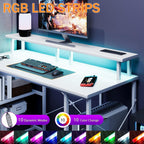 Gaming Desk with LED Lights Power Outlets 120x50CM