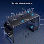 Gaming Desk with LED Lights Power Outlets Reversible