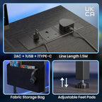 Gaming Desk with LED Lights Power Outlets Reversible