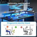 Gaming Desk with LED Lights Power Outlets Reversible