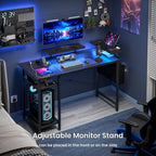 Gaming Desk with LED Lights Power Outlets Reversible