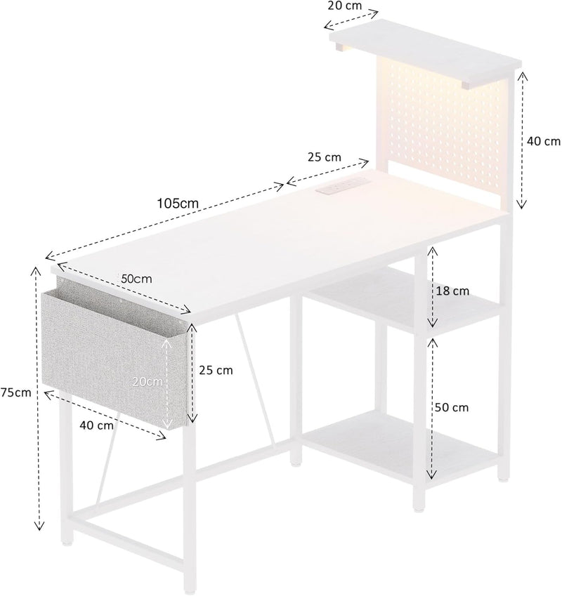 Gaming Desk with Pegboard Power Outlet LED Light