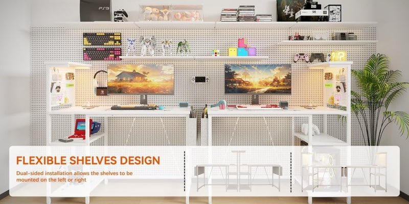 Gaming Desk with Pegboard Power Outlet LED Light