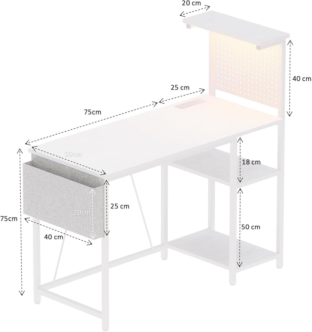 Gaming Desk with Pegboard Power Outlet LED Light