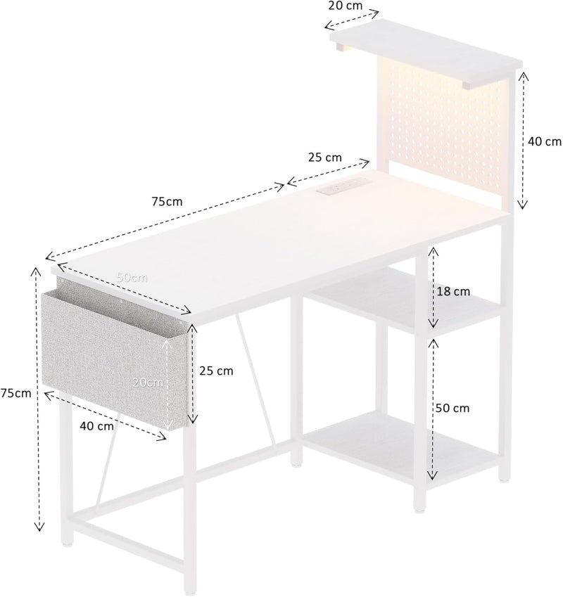 Gaming Desk with Pegboard Power Outlet LED Light