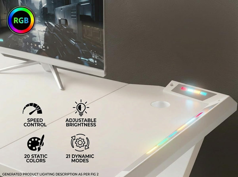 Gaming Desk with Pegboard Power Outlet LED Light