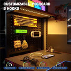 Gaming Desk with Pegboard Power Outlet LED Light