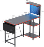 Gaming Desk with Pegboard Power Outlet LED Light
