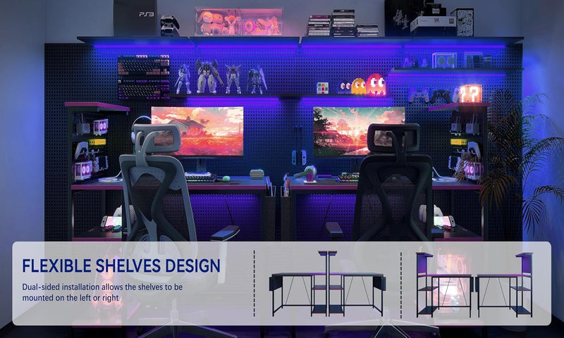 Gaming Desk with Pegboard Power Outlet LED Light