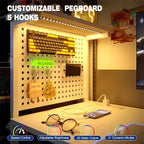 Gaming Desk with Pegboard Power Outlet LED Light
