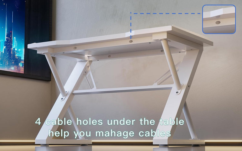 Gaming Desk with Pegboard Power Outlet LED Light