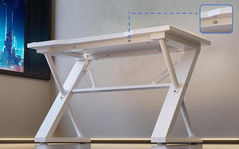 Gaming Desk with Pegboard Power Outlet LED Light
