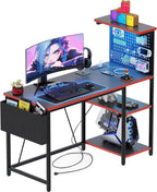 Gaming Desk with Pegboard Power Outlet LED Light