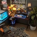 Gaming Desk with Pegboard Power Outlet LED Light