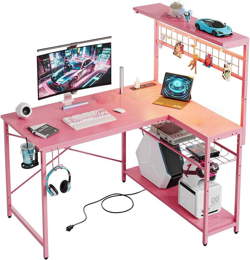 Gaming Desk with Power Outlets LED Workstation 4