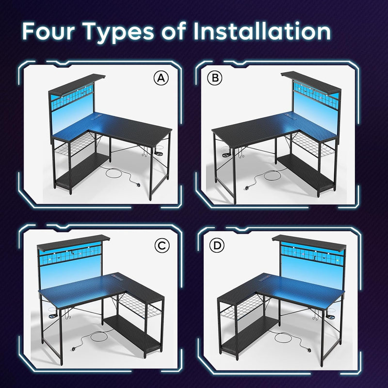 Gaming Desk with Power Outlets LED Workstation 4