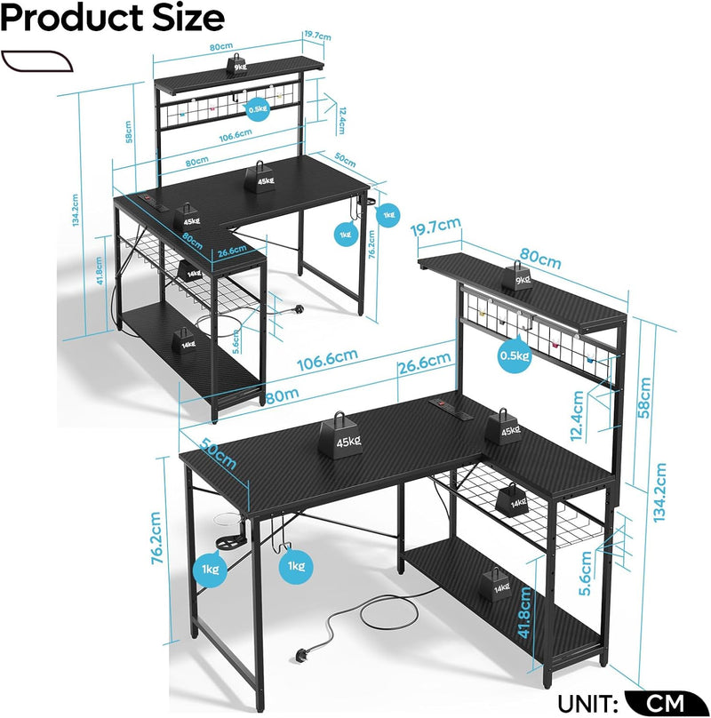 Gaming Desk with Power Outlets LED Workstation 4