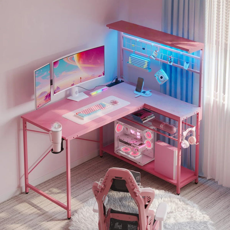 Gaming Desk with Power Outlets LED Workstation 4