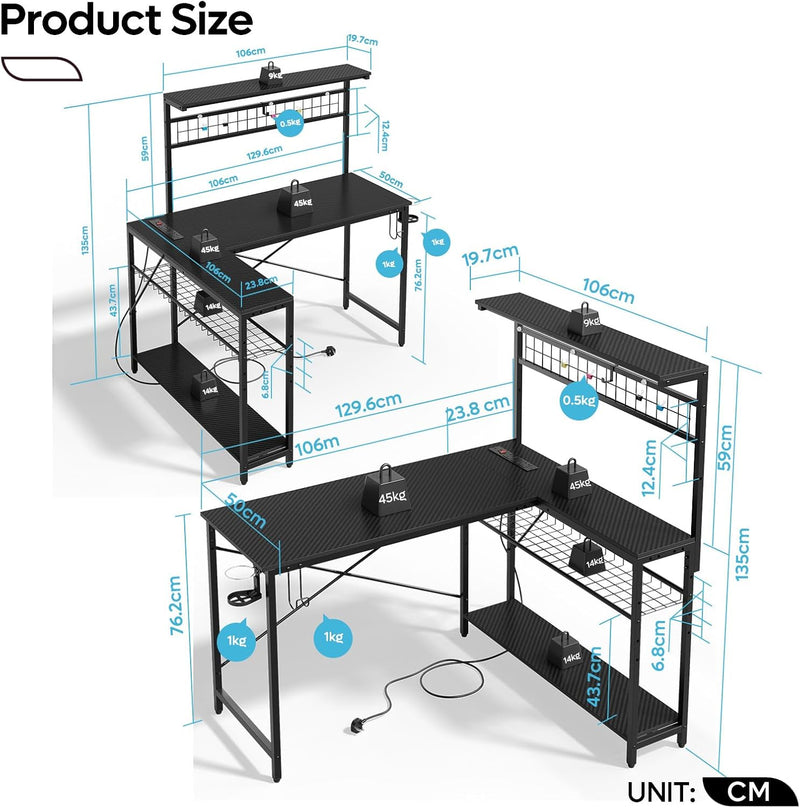 Gaming Desk with Power Outlets LED Workstation 4
